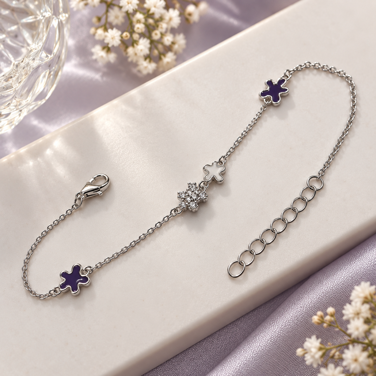 925 Sterling Silver Purple Clover Bracelet for Women | Elegant Ladies Bracelet – Laxmi Jewellers