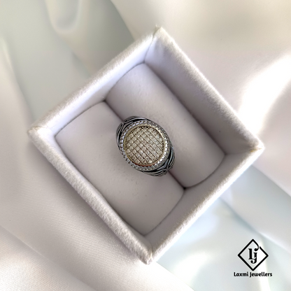 925 Sterling Silver Oval CZ Stone Ring for Men – Antique Oxidized Designer Band