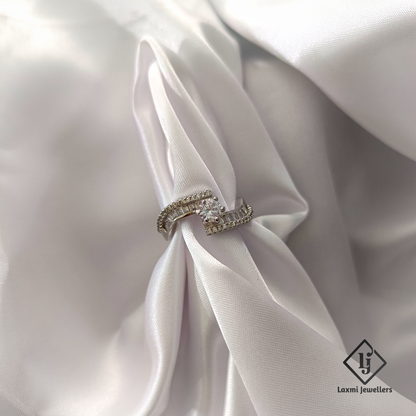 Elegant Baguette Diamond V-Cut Solitaire Ring in White Gold – Laxmi Jewellers