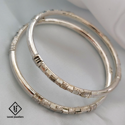 Classic Silver Kada Bangles – Elegant Textured Design, Pure 925 Sterling Silver – Traditional Indian Jewelry