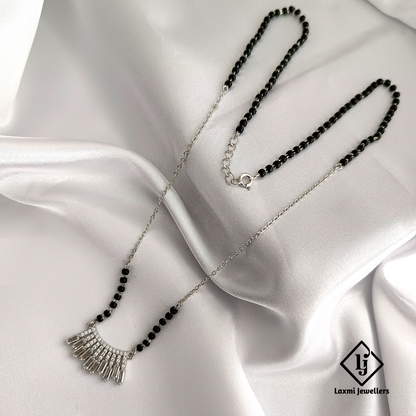 925 Silver Mangalsutra Necklace with Crystal Pendant | Handmade Designer Jewelry