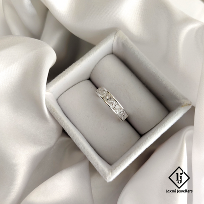 925 Sterling Silver Band Ring with Princess-Cut White CZ Stones | Elegant Unisex Jewelry