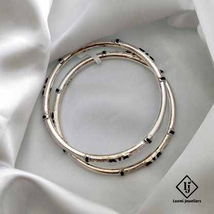 925 Sterling Silver Bangles for Women with Black & Blue Enamel Design – Traditional Handmade Kada