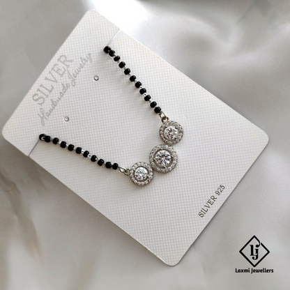 Triple Round Diamond Pendant Silver Mangalsutra – 925 Sterling Silver, Modern Bridal Jewelry