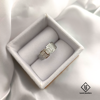 925 Silver CZ Link Pattern Ring for Men – Stylish Designer Band