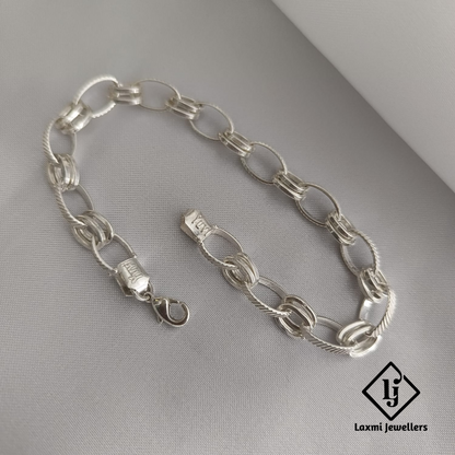 925 Sterling Silver Men's Chain Bracelet | Designer Oval Link Bracelet by Laxmi Jewellers