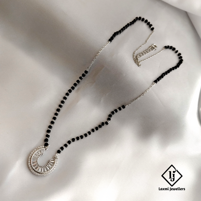 925 Sterling Silver Black Bead Mangalsutra with Stylish Crescent Pendant – Laxmi Jewellers