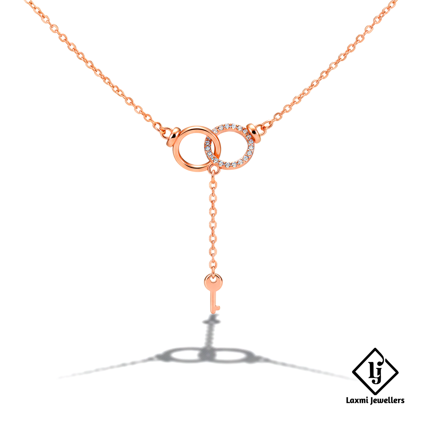 925 Sterling Silver Rose Gold Double Ring Key Pendant Necklace for Women | Designer Love Lock Chain