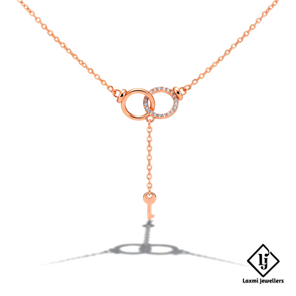 925 Sterling Silver Rose Gold Double Ring Key Pendant Necklace for Women | Designer Love Lock Chain