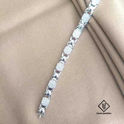 925 Silver CZ Studded Men’s Bracelet – Designer Statement Jewelry by Laxmi Jewellers