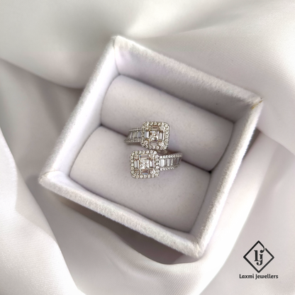 Square Double Halo CZ Open Ring for Women – Elegant Silver Adjustable Ring | Laxmi Jewellers