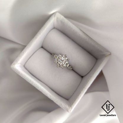 Sparkling Solitaire Flower Design CZ Ring for Women – Elegant Silver Finish