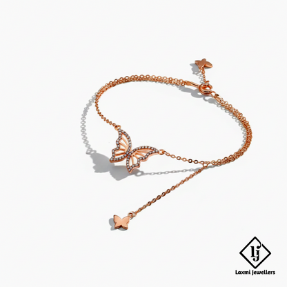 Rose Gold Crystal Butterfly Pendant Necklace for Women | Designer Butterfly Chain