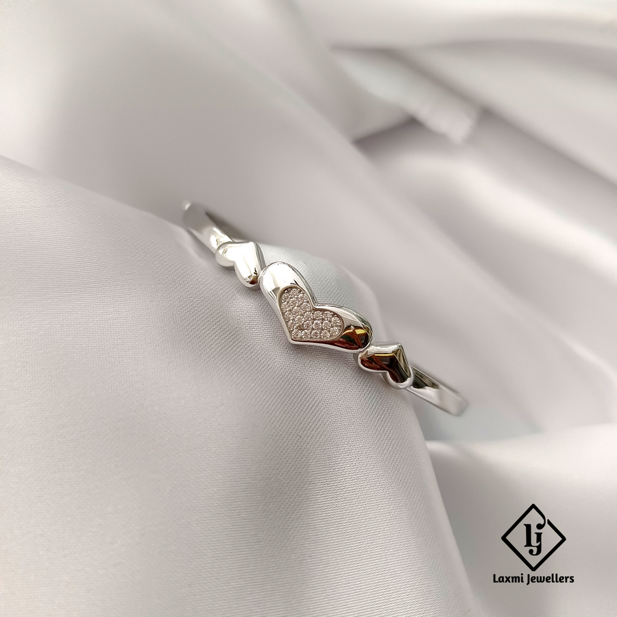 925 Silver Heart Bracelet for Women – Stylish CZ Stone Kada by Laxmi Jewellers