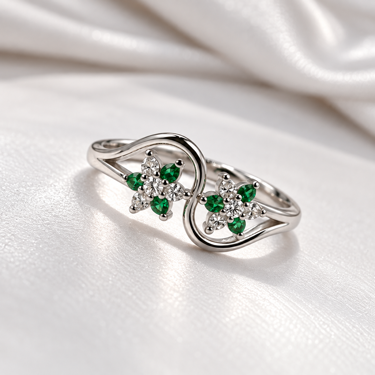 925 Sterling Silver Green Stone Floral Ring for Women | Elegant Ladies Ring – Laxmi Jewellers