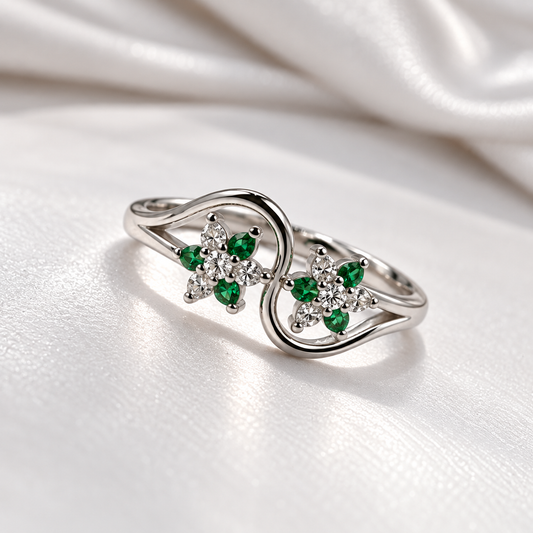 925 Sterling Silver Green Stone Floral Ring for Women | Elegant Ladies Ring – Laxmi Jewellers