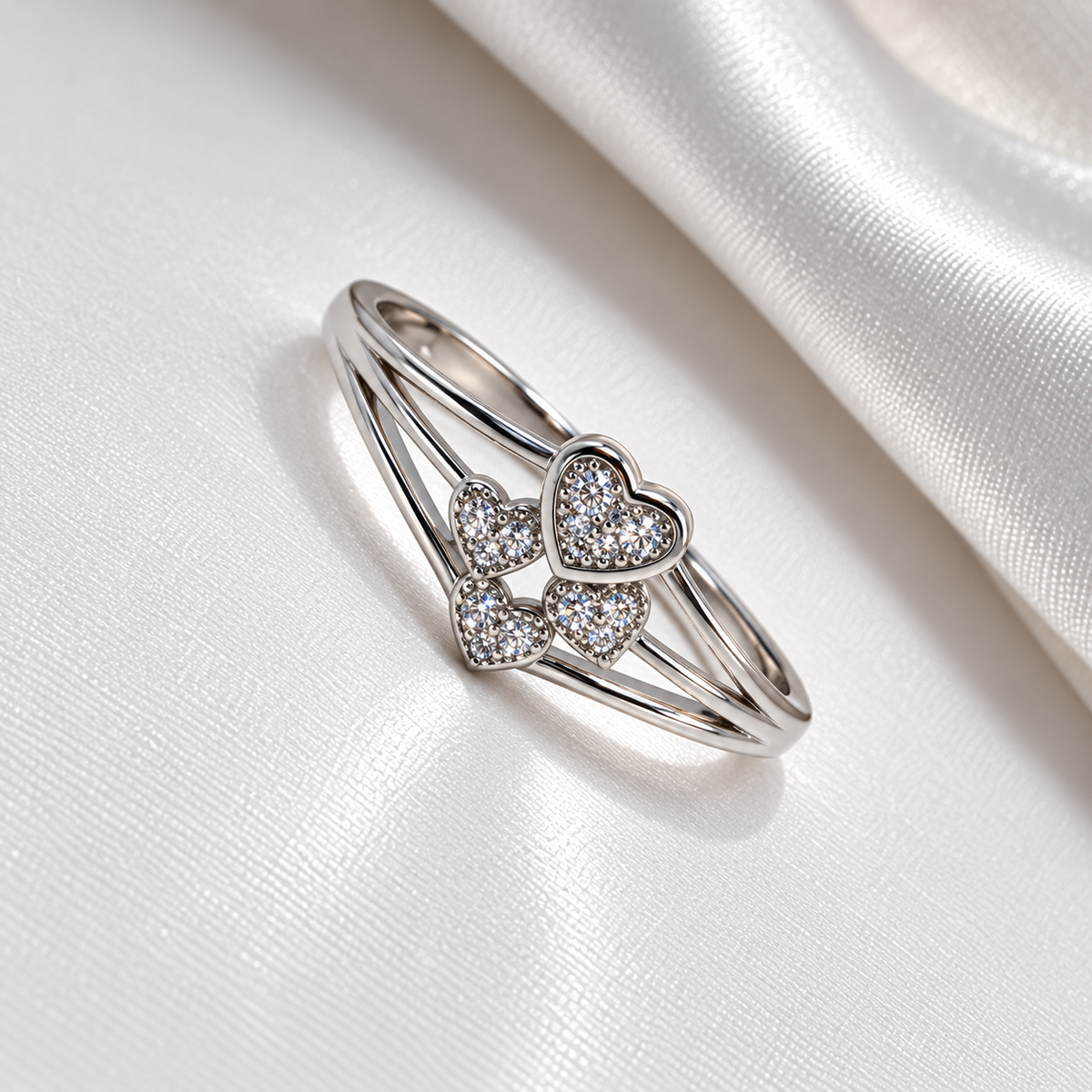 925 Sterling Silver Heart Ring for Women | Elegant Multi-Heart Stone Studded Ring – Laxmi Jewellers