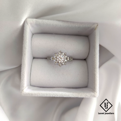 Sparkling Solitaire Flower Design CZ Ring for Women – Elegant Silver Finish