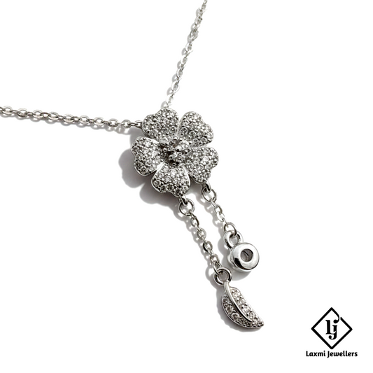 Designer Silver Floral Pendant Necklace for Women | Elegant Crystal Drop Jewellery