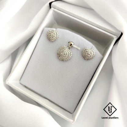 925 Sterling Silver Dome Pendant Set with Micro CZ Stones – Elegant Designer Jewelry for Women