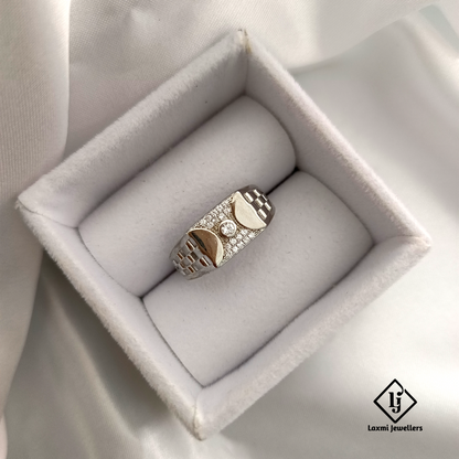 Men’s Silver Ring with Unique Moon Cut Design & CZ Stone | Laxmi Jewellers