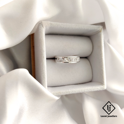 925 Sterling Silver Band Ring with Princess-Cut White CZ Stones | Elegant Unisex Jewelry
