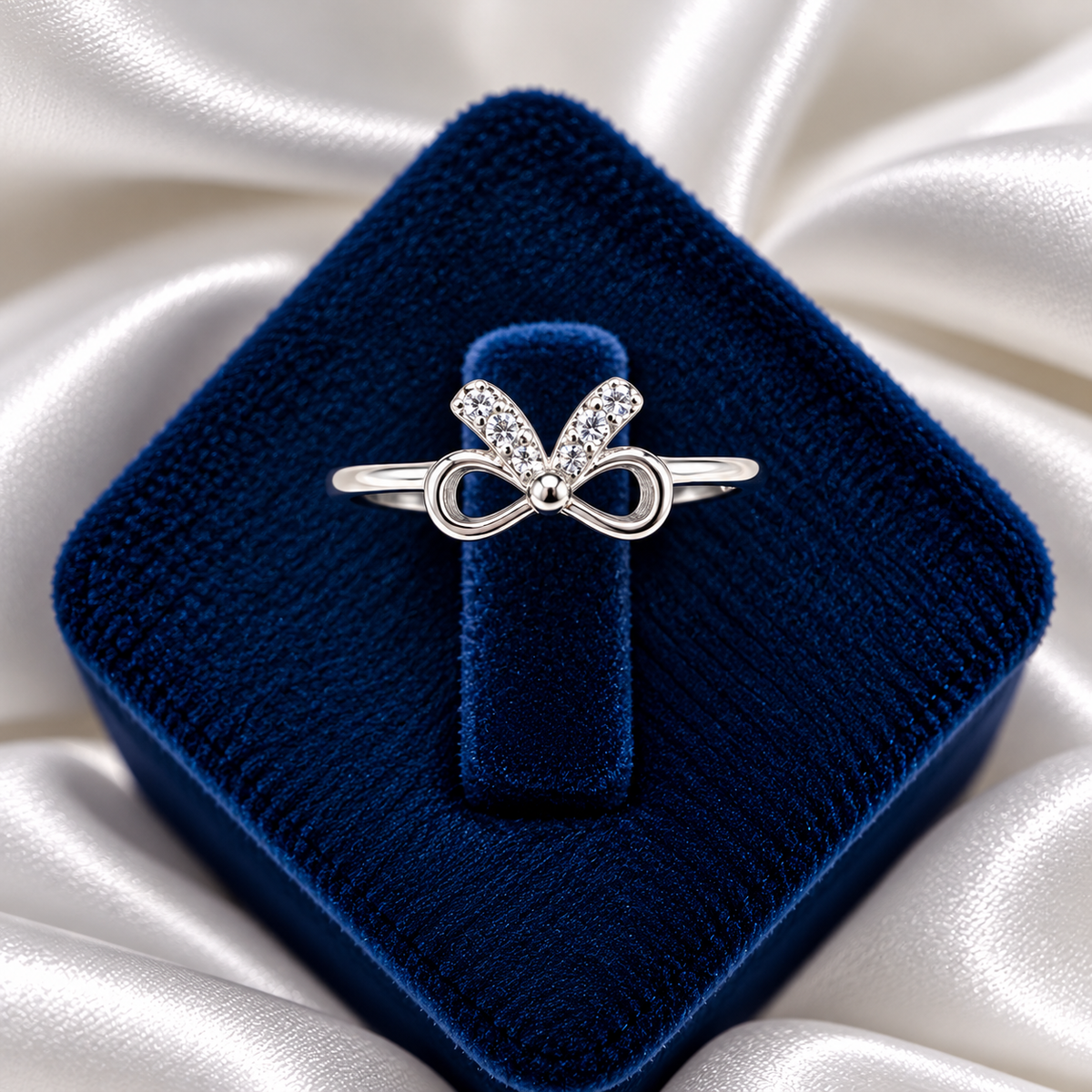 Bow Design Silver Ladies Ring with Sparkling Stones | Stylish Bow Ring for Women – Laxmi Jewellers