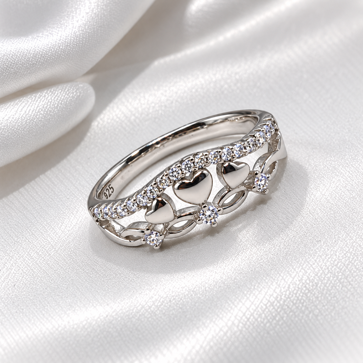 925 Sterling Silver Heart Ring for Women | Elegant Heart & Stone Studded Ladies Ring – Laxmi Jewellers