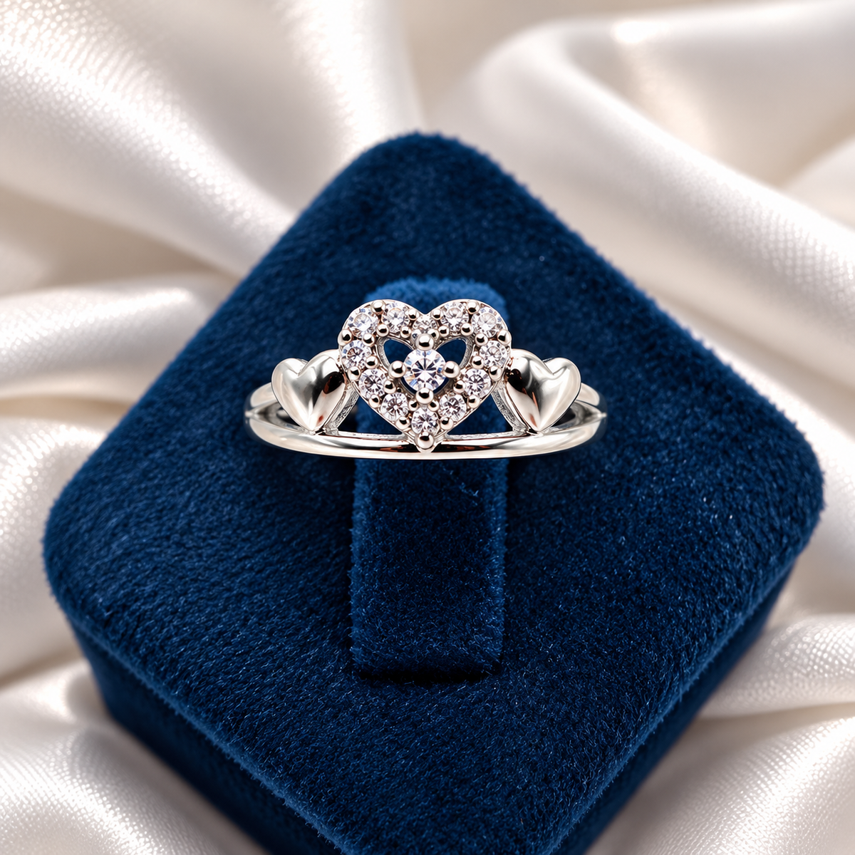 Elegant Heart Design Ladies Ring with Sparkling Stones | Silver Ring for Women – Laxmi Jewellers