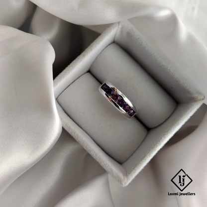 925 Sterling Silver Ring with Purple CZ Stones – Elegant Women's Band