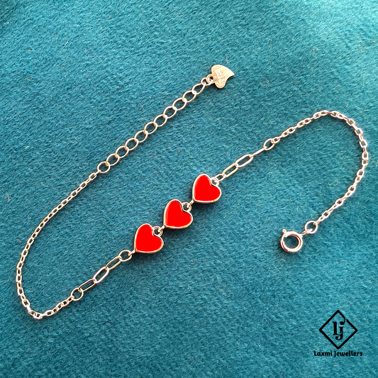 925 Sterling Silver Red Heart Bracelet for Women | Adjustable Ladies Silver Bracelet