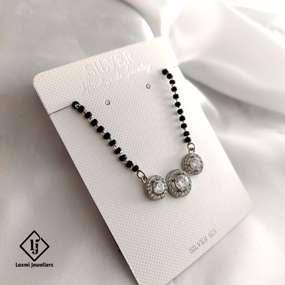 Triple Round Diamond Pendant Silver Mangalsutra – 925 Sterling Silver, Modern Bridal Jewelry