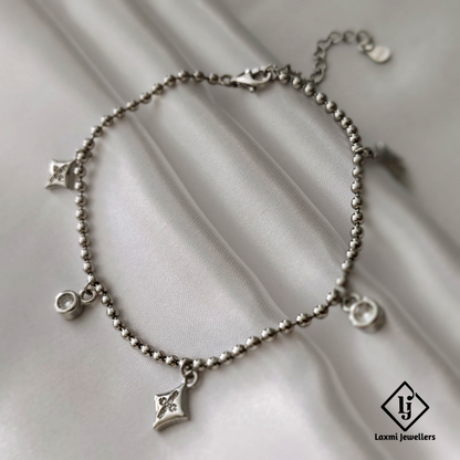 Elegant Silver Beaded Bracelet with Leaf Charms – Laxmi Jewellers