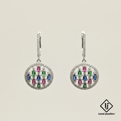 925 Sterling Silver Bali Style Multicolour Stone Earrings | Designer Silver Earrings for Women