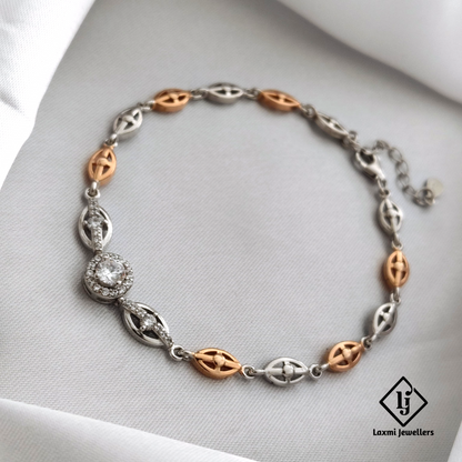 925 Sterling Silver Rose Gold Dual Tone CZ Bracelet for Women – Elegant Designer Chain by Laxmi Jewellers