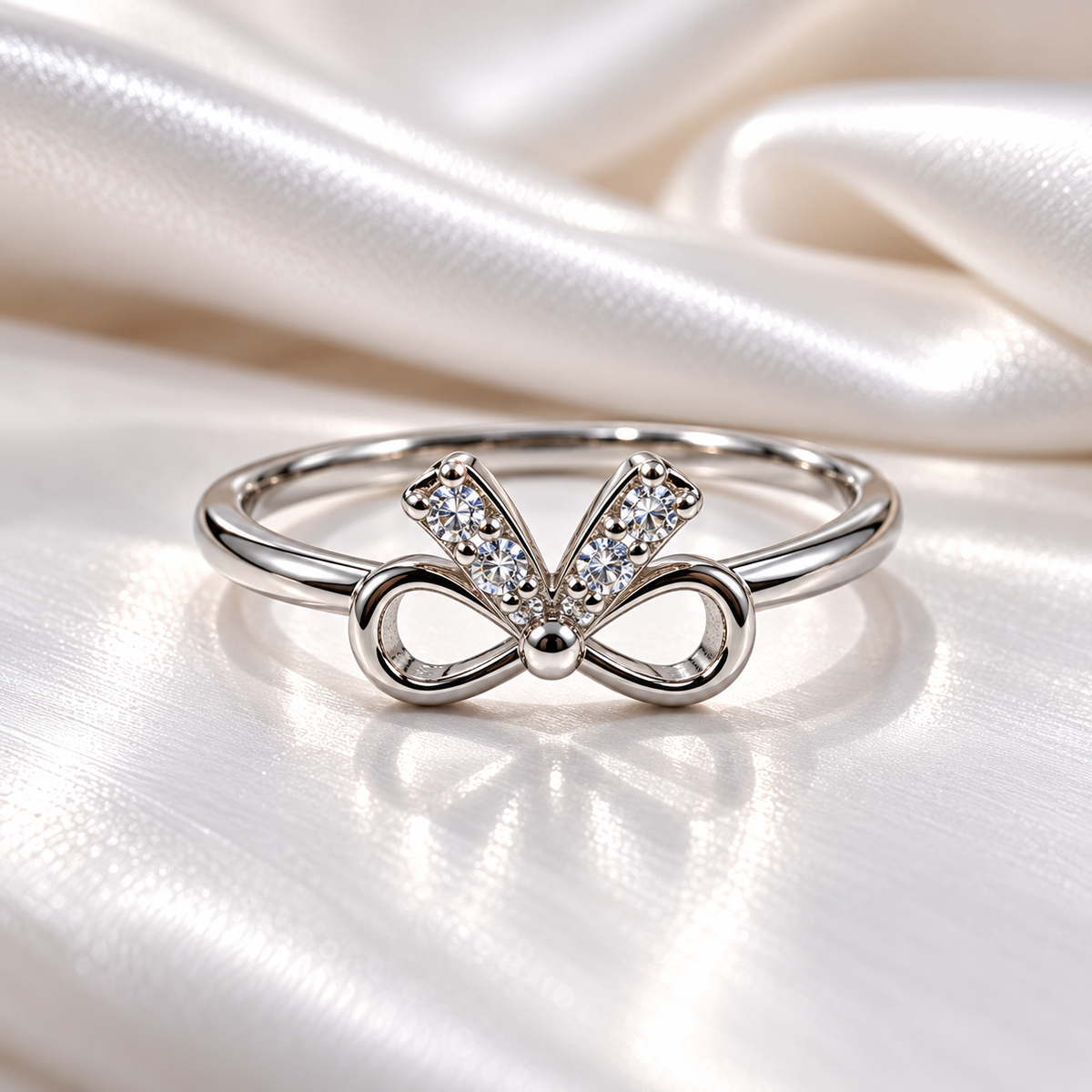 Bow Design Silver Ladies Ring with Sparkling Stones | Stylish Bow Ring for Women – Laxmi Jewellers