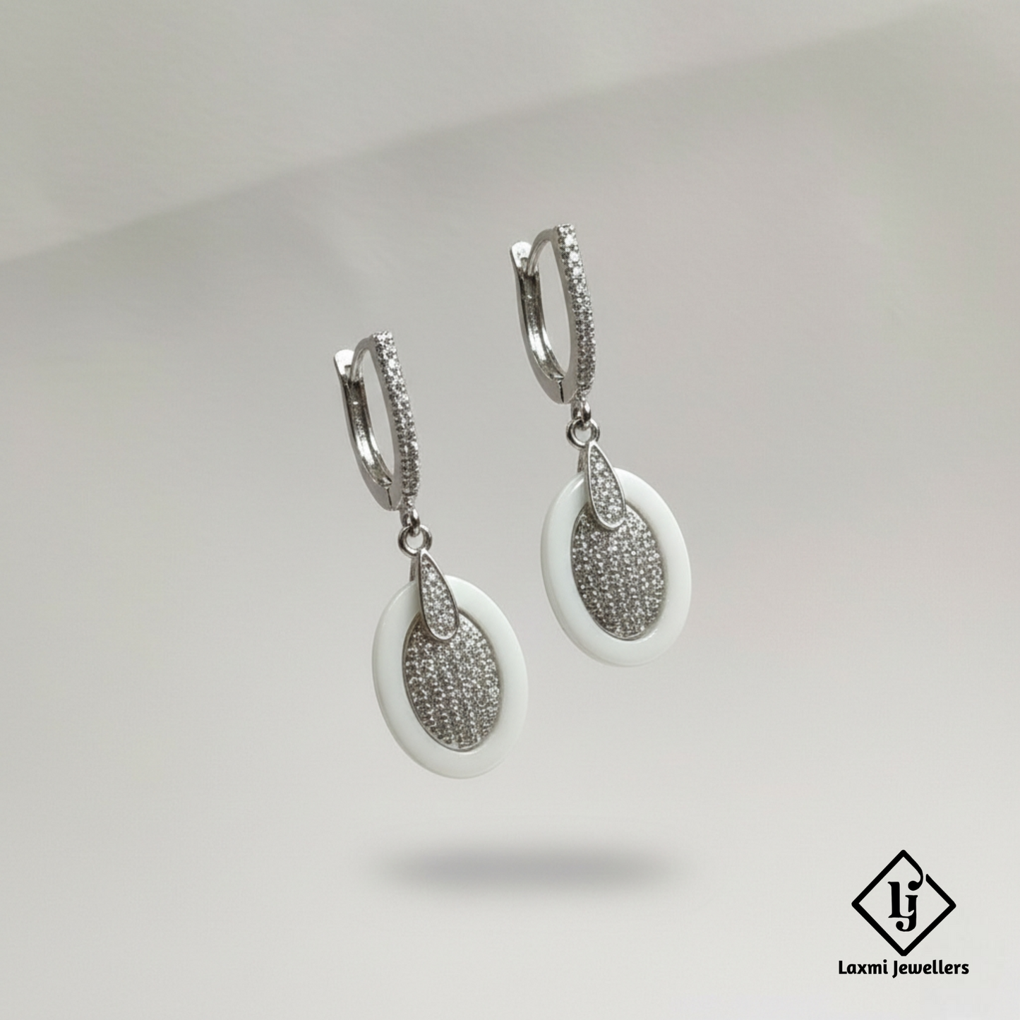 925 Sterling Silver Bali Style White Oval Drop Earrings | Designer Silver Earrings for Women