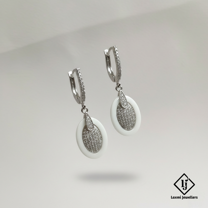 925 Sterling Silver Bali Style White Oval Drop Earrings | Designer Silver Earrings for Women