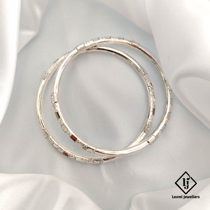 Classic Silver Kada Bangles – Elegant Textured Design, Pure 925 Sterling Silver – Traditional Indian Jewelry