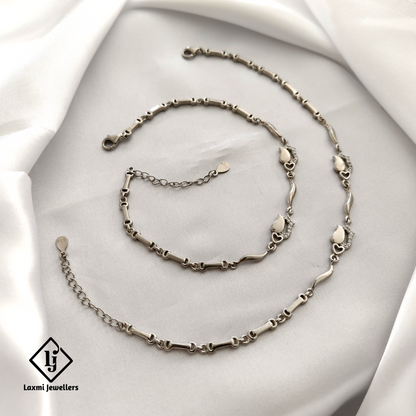925 Sterling Silver Leaf and Heart Design Anklet Set – Elegant Women's Payal Jewelry