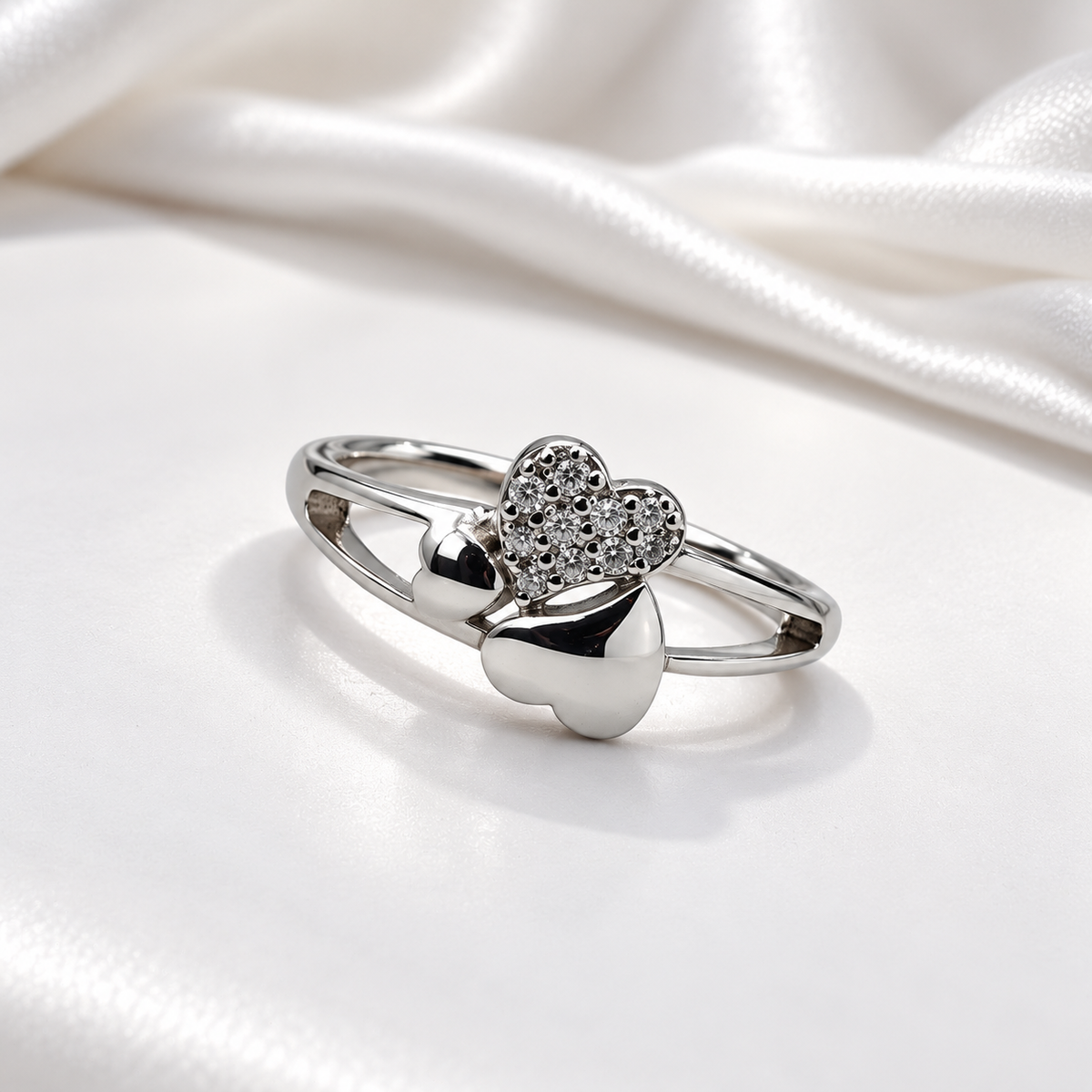 925 sterling silver Double Heart Crystal Ladies Ring for Women | Elegant Silver-Tone Heart Design Ring – Laxmi Jewellers