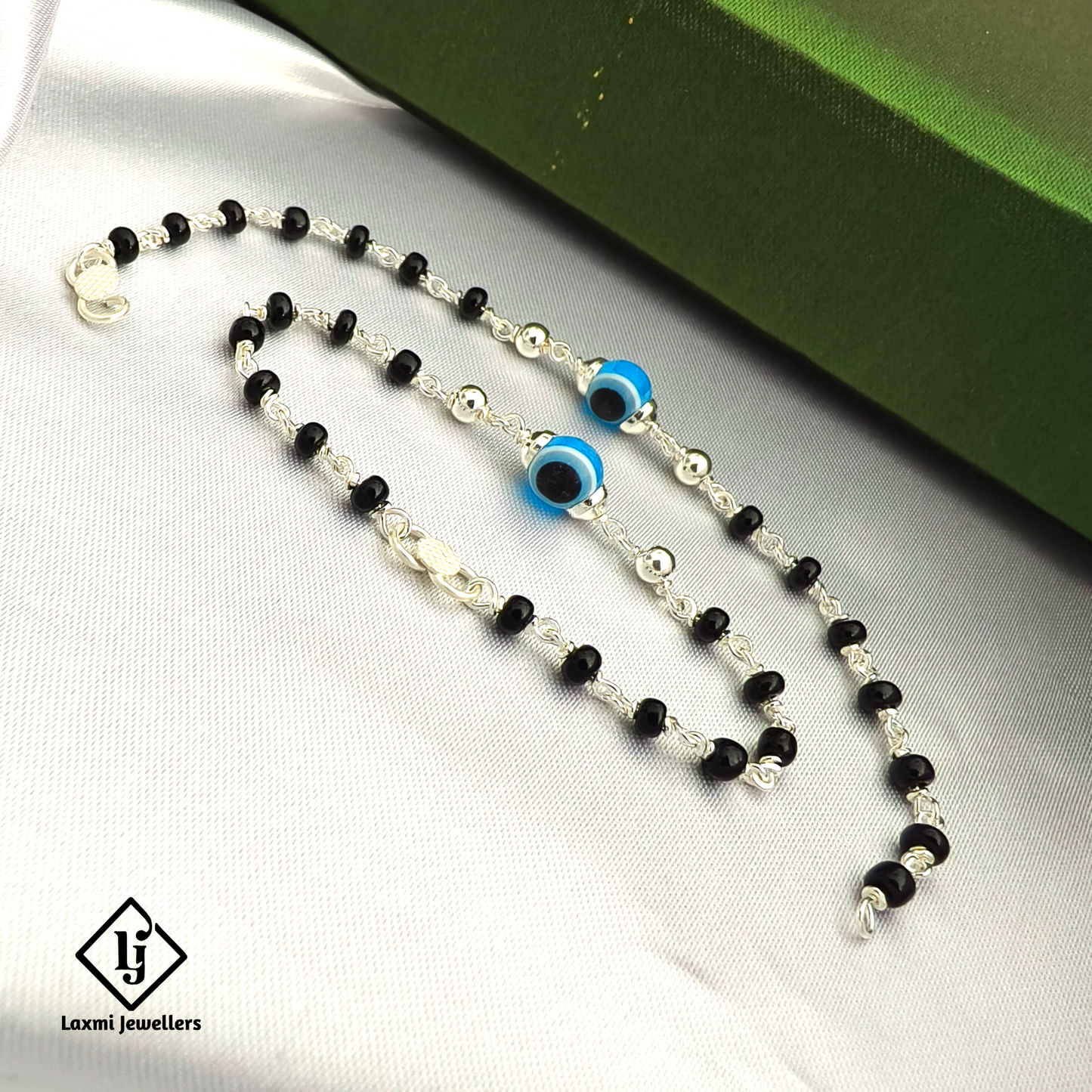 925 Sterling Silver Baby Nazariya Bracelet | Evil Eye Black Beads Kids Nazariya