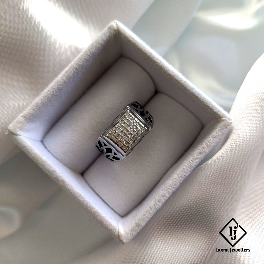 925 Sterling Silver Rectangular CZ Stone Ring for Men | Antique Oxidised Design