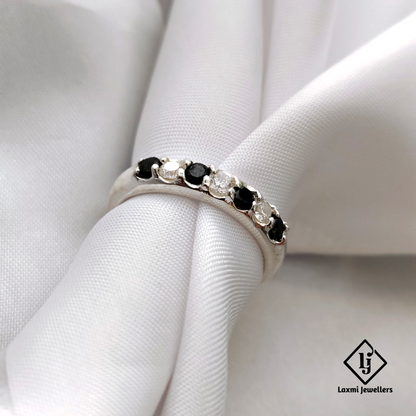 925 Silver Black and White CZ Stone Ring for Women | Elegant Party Wear Band