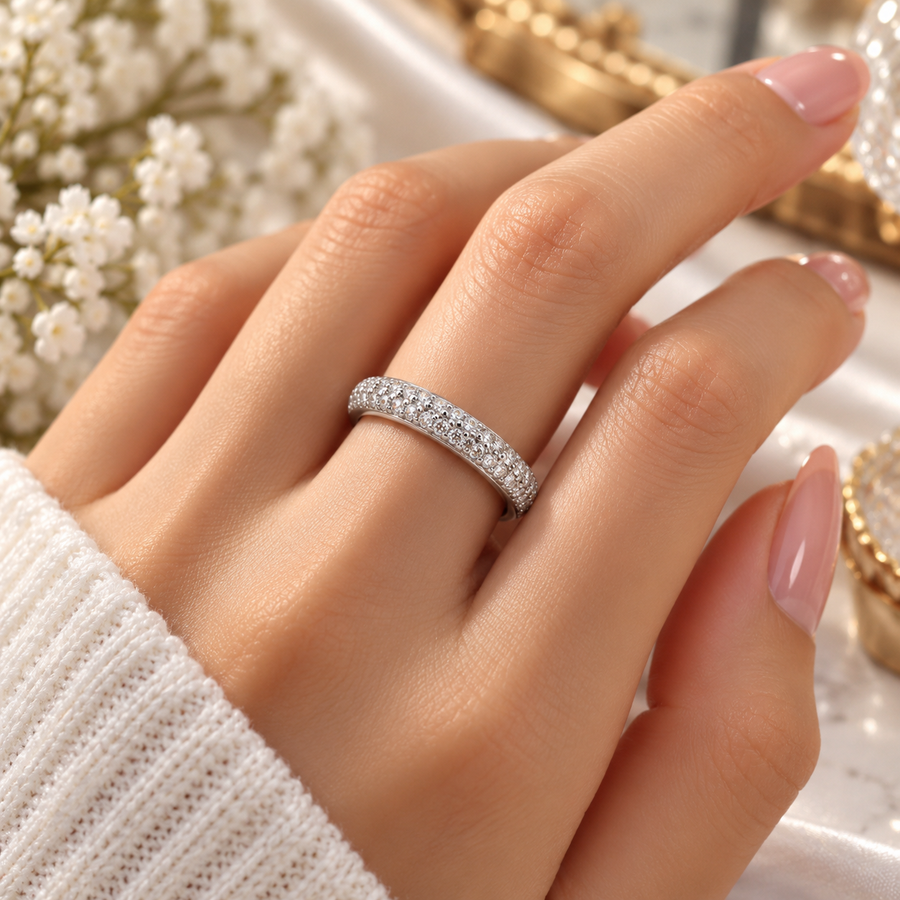 915 Sterling Silver Elegant Full Pave CZ Stone Band Ring for Women | Premium Silver-Tone Ladies Ring – Laxmi Jewellers