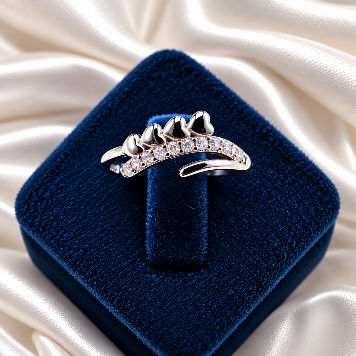 Triple Heart Design Ladies Silver Ring with Sparkling Stones | Laxmi Jewellers