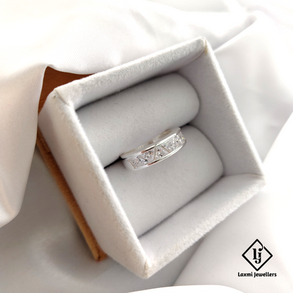 925 Silver Princess-Cut CZ Band Ring for Women – Elegant & Timeless Design