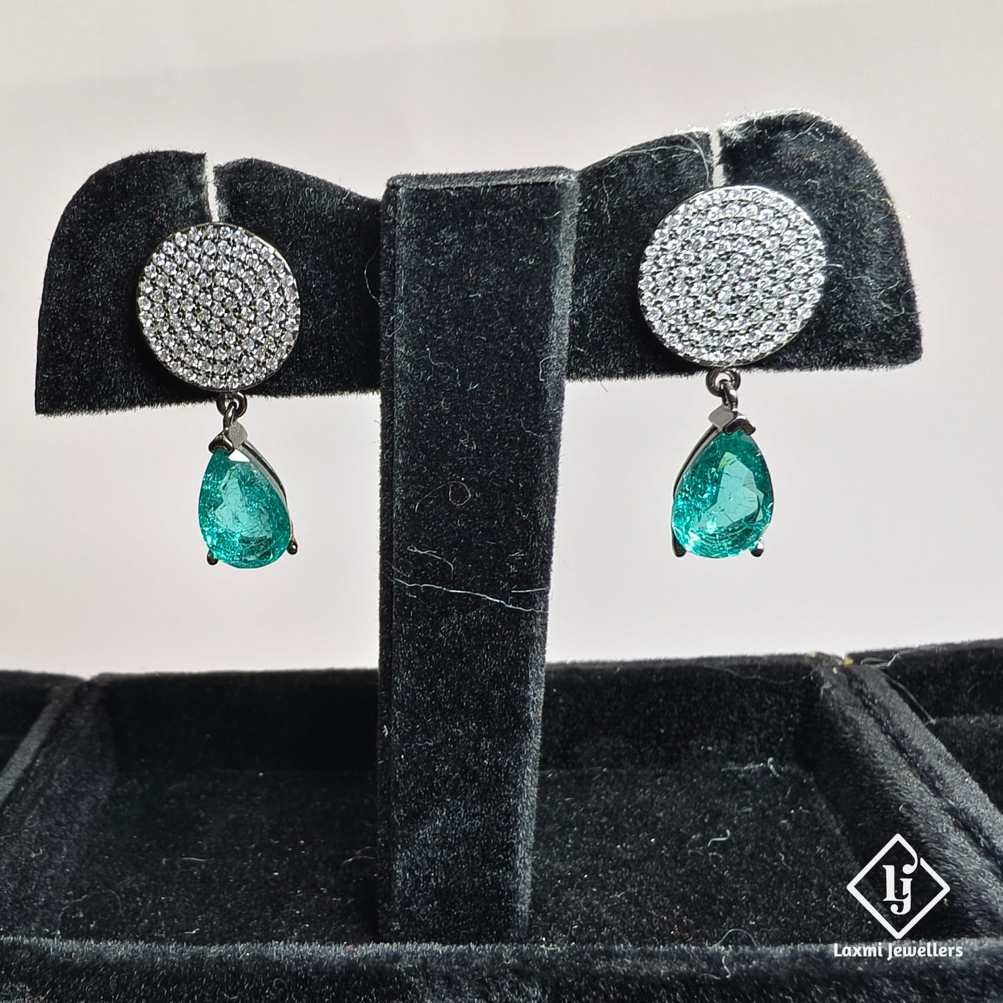 925 Silver Green Stone Drop Earrings for Women | CZ Studded Designer Party Wear Earrings
