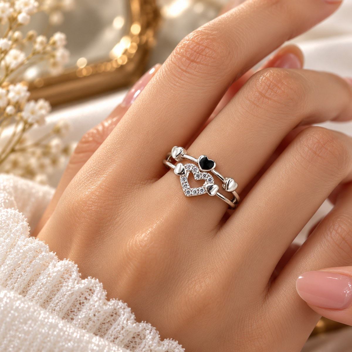 Heart Design Silver Ladies Ring with White Stones | Stylish Heart Ring for Women – Laxmi Jewellers