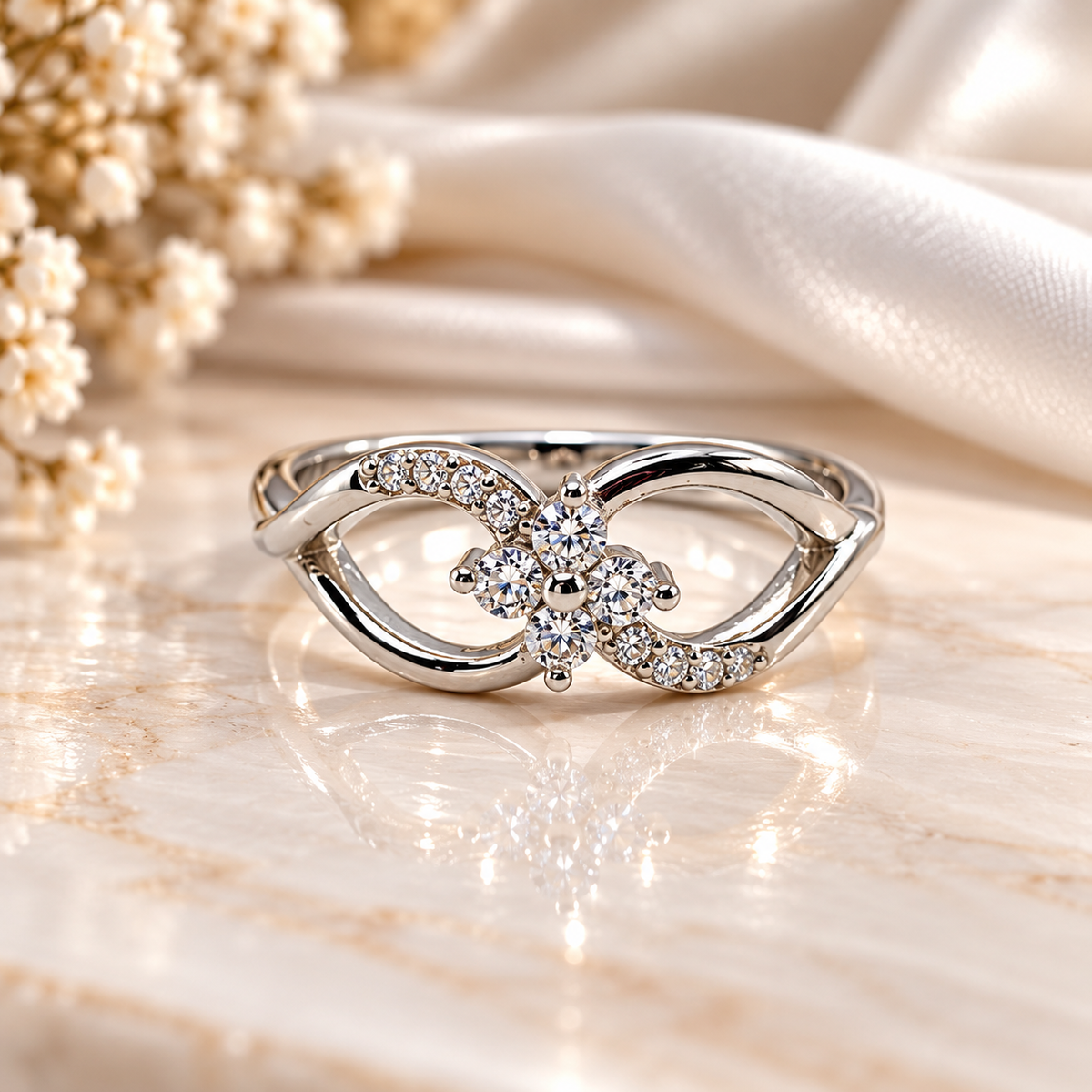 Floral Sparkling Silver Ladies Ring for Women | Elegant CZ Stone Ring – Laxmi Jewellers